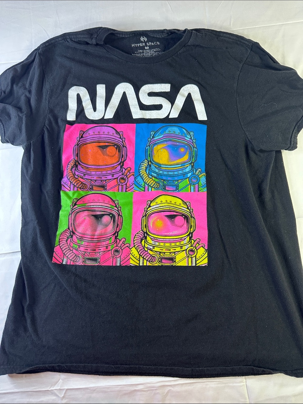 NASA Black Short-Sleeve Graphic Tee with Pop-Art Astronauts